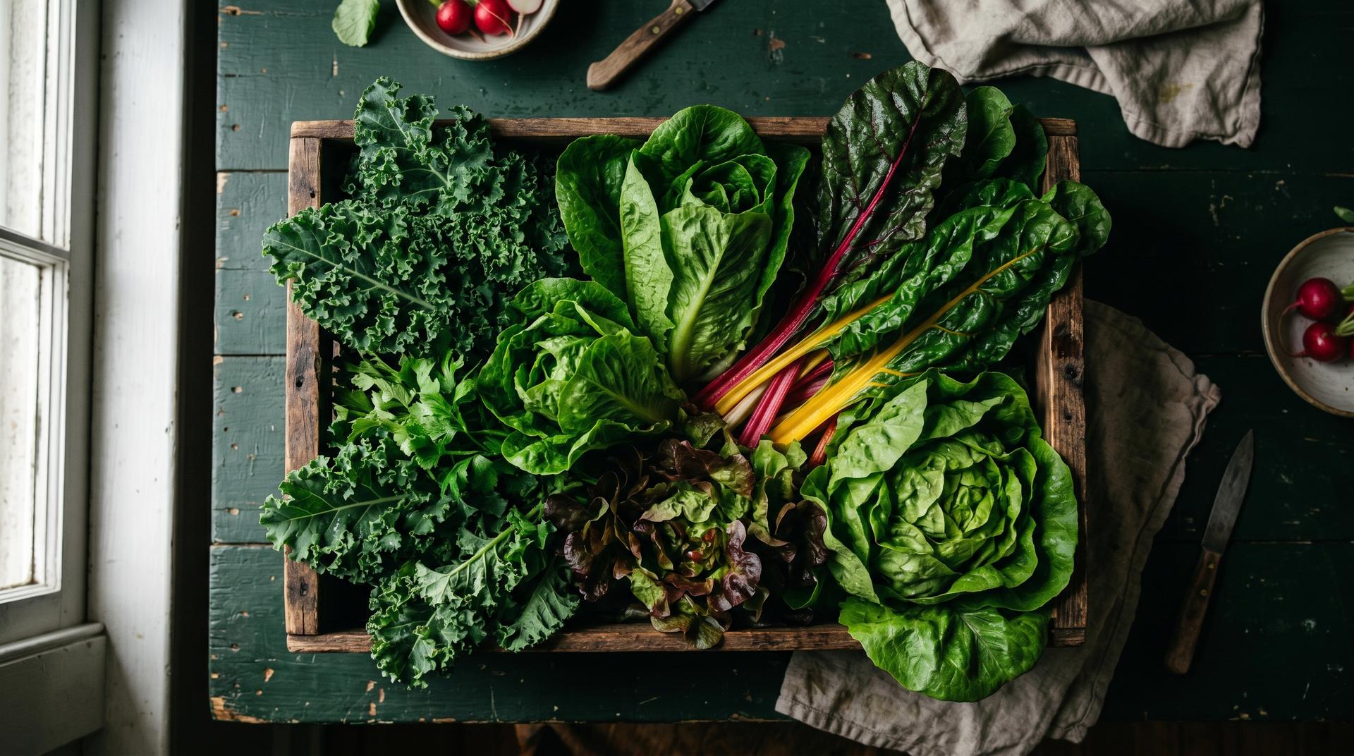Wooden crate of fresh organic vegetables