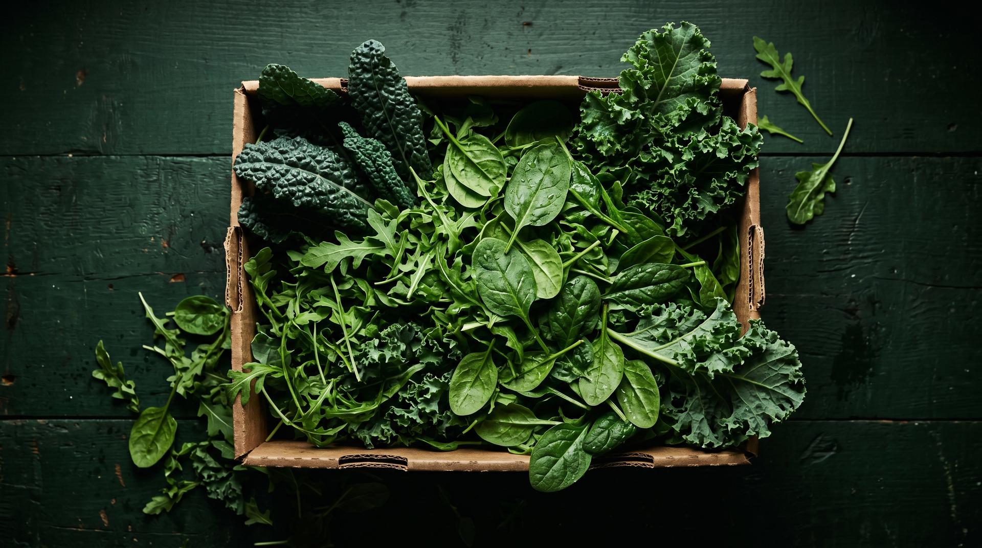 Fresh organic greens in a delivery box